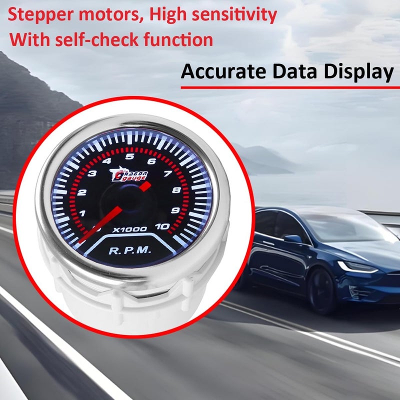 LKRXW Car Tacho Gauge 2" 52mm Auto Tachometer Gauge Meter Universal RPM Pointer Gauges 12V Bright Light Indicator Speedmeter Meter Smoke Len 0 to 10000 RPM - Image 4
